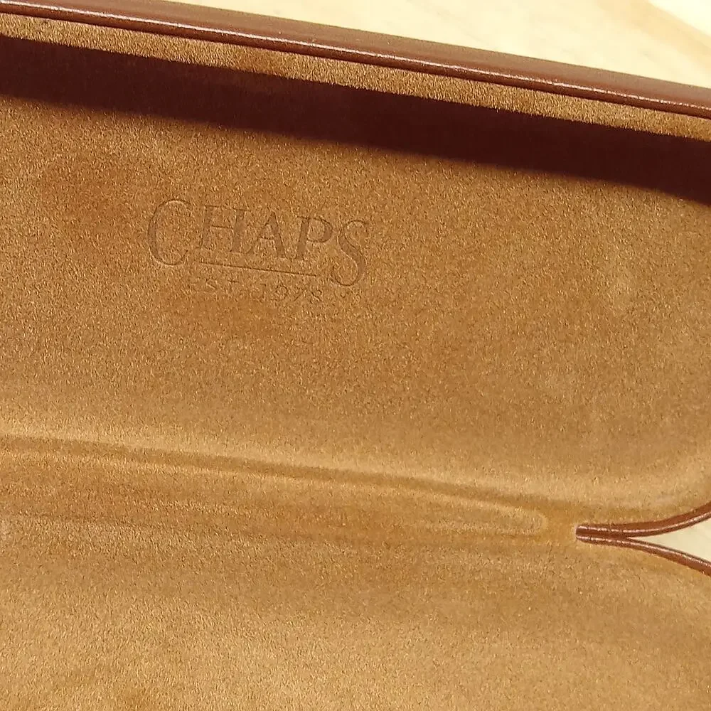 Chaps Eyeglasses Case Leather Brown Suede Inside Hinged Hard Case